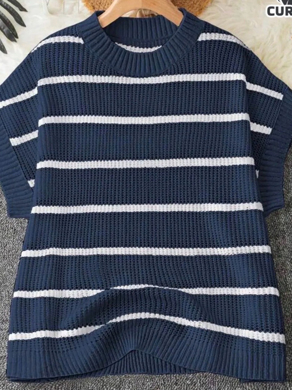 SHEIN Navy and White Striped Knit Top